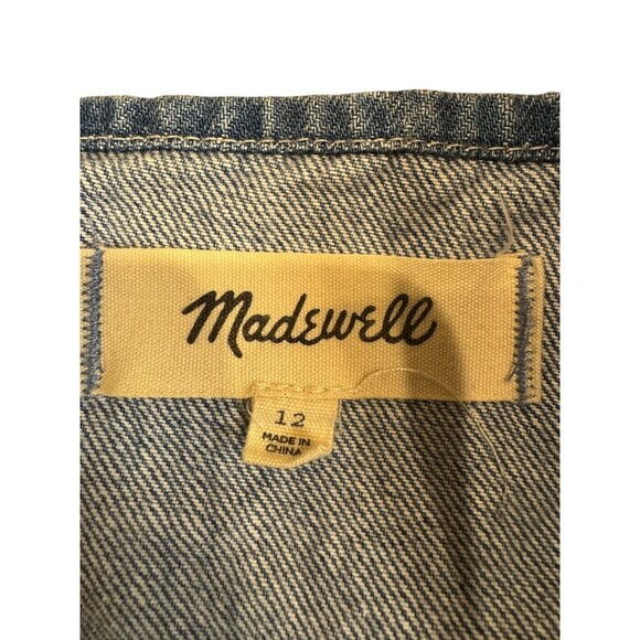 Madewell Denim Puff Sleeve Mini Dress Women’s Sz 12 Blue Jean Square Neck Casual - Picture 3 of 6